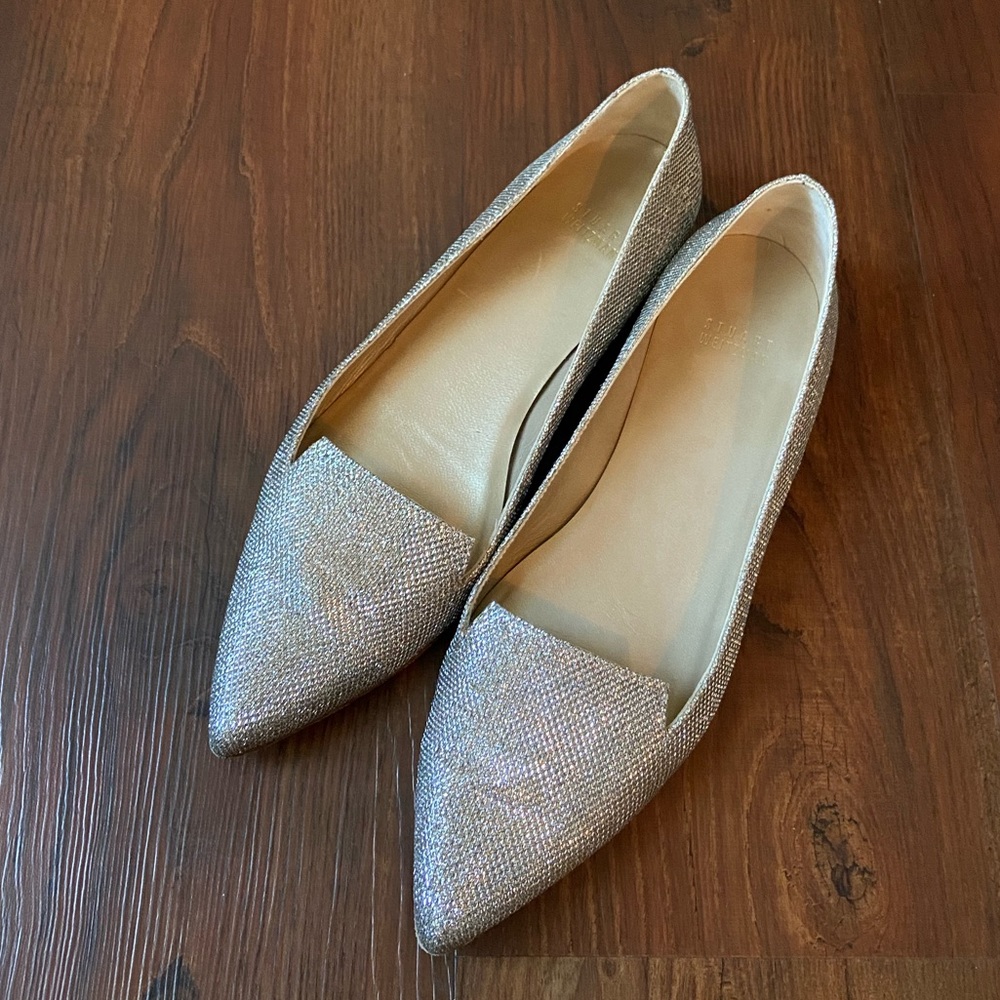 Stuart weitzman metallic pointy toe flats